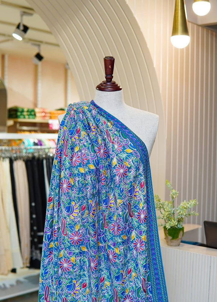 Sanaulla Exclusive Range  Pashmina  Shawls MIR-44 Blue 2 - Pashmina Shawls