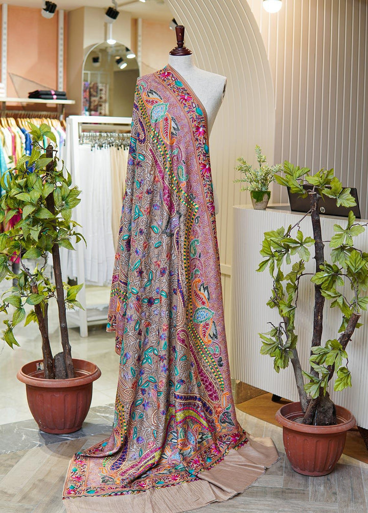 Sanaulla Exclusive Range  Pashmina  Shawls MIR-44 Fawn 1 - Pashmina Shawls