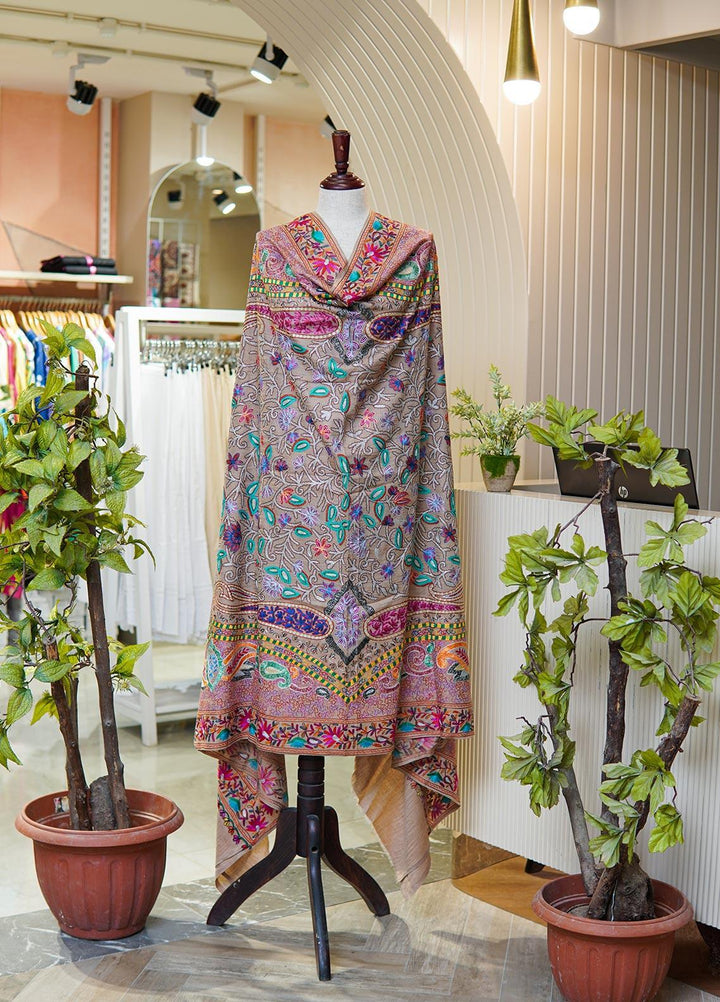 Sanaulla Exclusive Range  Pashmina  Shawls MIR-44 Fawn 1 - Pashmina Shawls