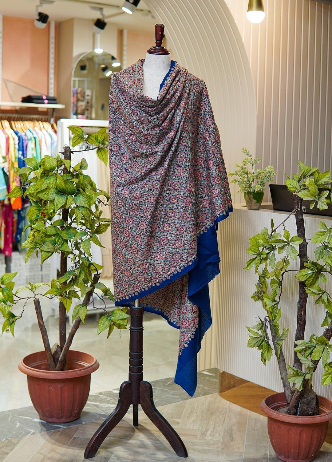 Sanaulla Exclusive Range  Pashmina  Shawls MIR-45 N Blue - Pashmina Shawls