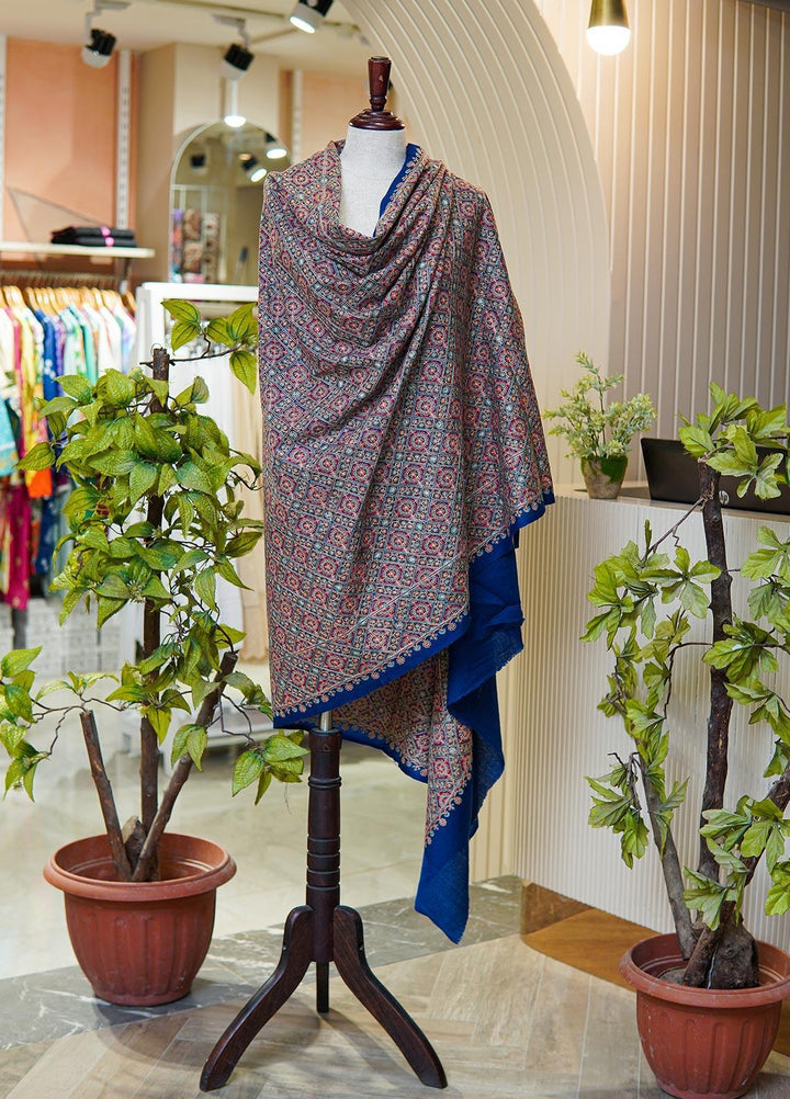 Sanaulla Exclusive Range  Pashmina  Shawls MIR-45 N Blue - Pashmina Shawls