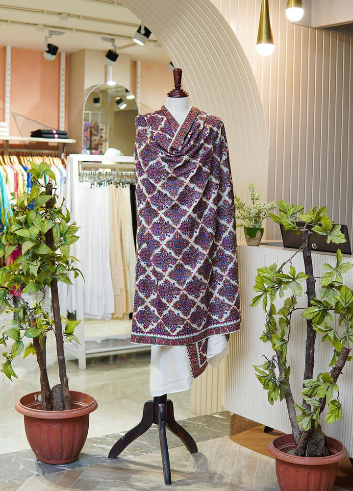 Sanaulla Exclusive Range  Pashmina  Shawls MIR-45 Off White 3 - Pashmina Shawls