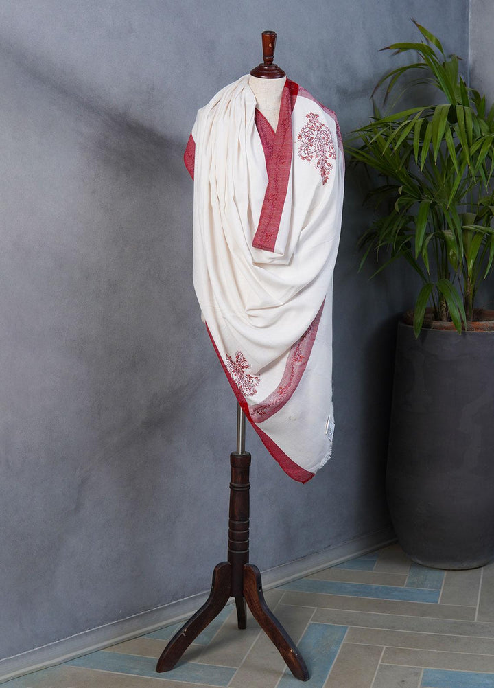 Sanaulla Exclusive Range  Pashmina  Shawls SU22PS-2 MIR-42 White - Pashmina Shawls