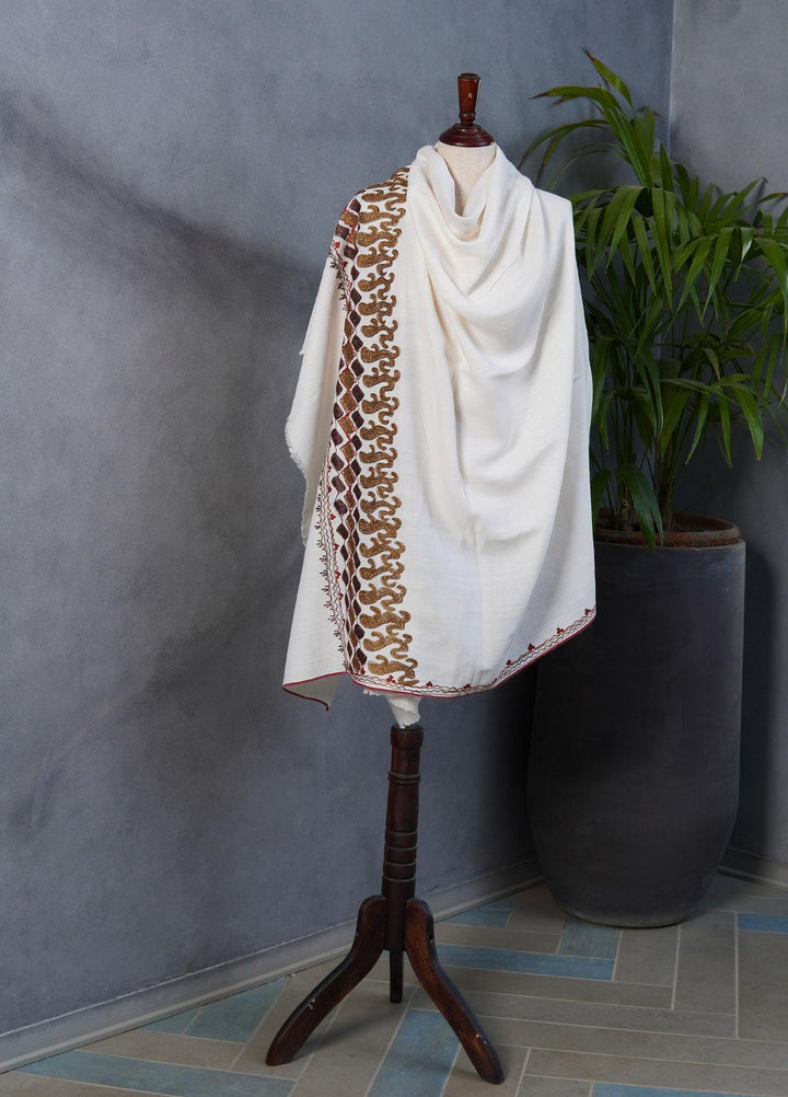 Sanaulla Exclusive Range  Pashmina  Shawls SU22PS-2 MIR-23 White-2 - Pashmina Shawls