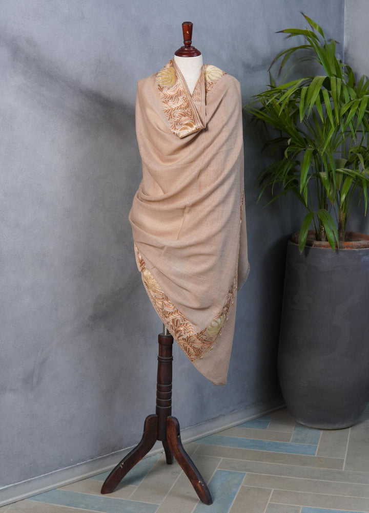Sanaulla Exclusive Range  Pashmina  Shawls SU22PS-2 MIR-16 Fawn-9 - Pashmina Shawls