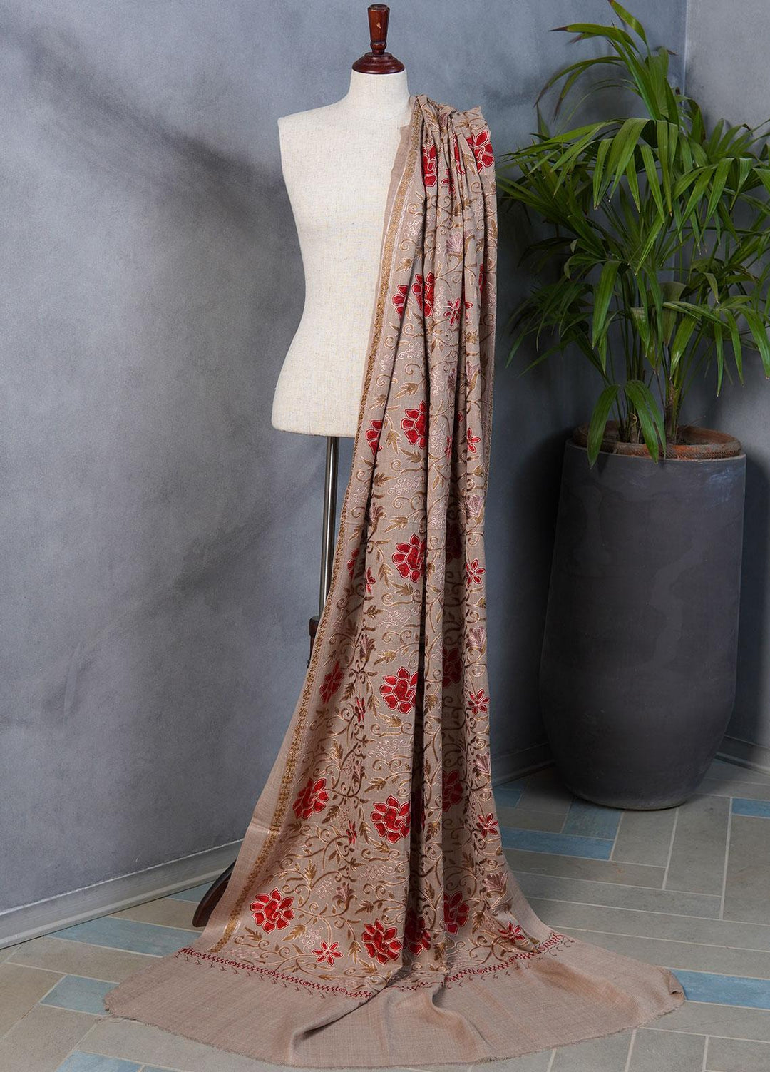 Sanaulla Exclusive Range  Pashmina  Shawls SU22PS-2 MIR-12 Fawn - Pashmina Shawls