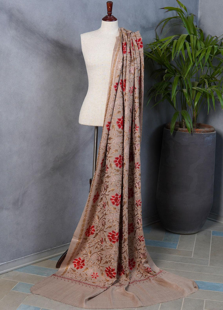 Sanaulla Exclusive Range  Pashmina  Shawls SU22PS-2 MIR-12 Fawn - Pashmina Shawls