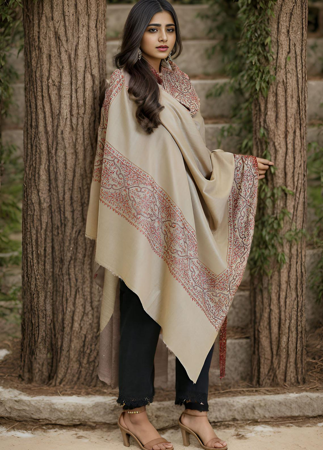 Sanaulla Exclusive Range  Pashmina  KPS 781 D-37 L Brown - Women Shawls