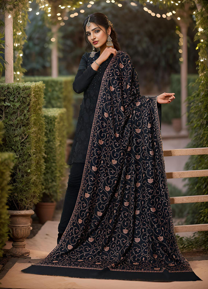 Sanaulla Exclusive Range  Pashmina  KPS 781 D-11 Black - Women Shawls