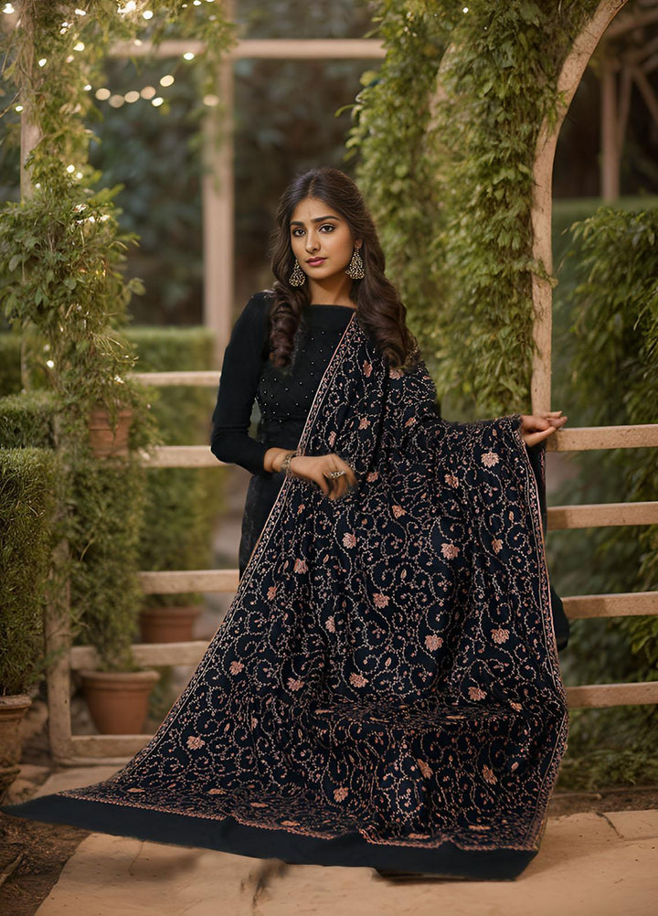 Sanaulla Exclusive Range  Pashmina  KPS 781 D-11 Black - Women Shawls