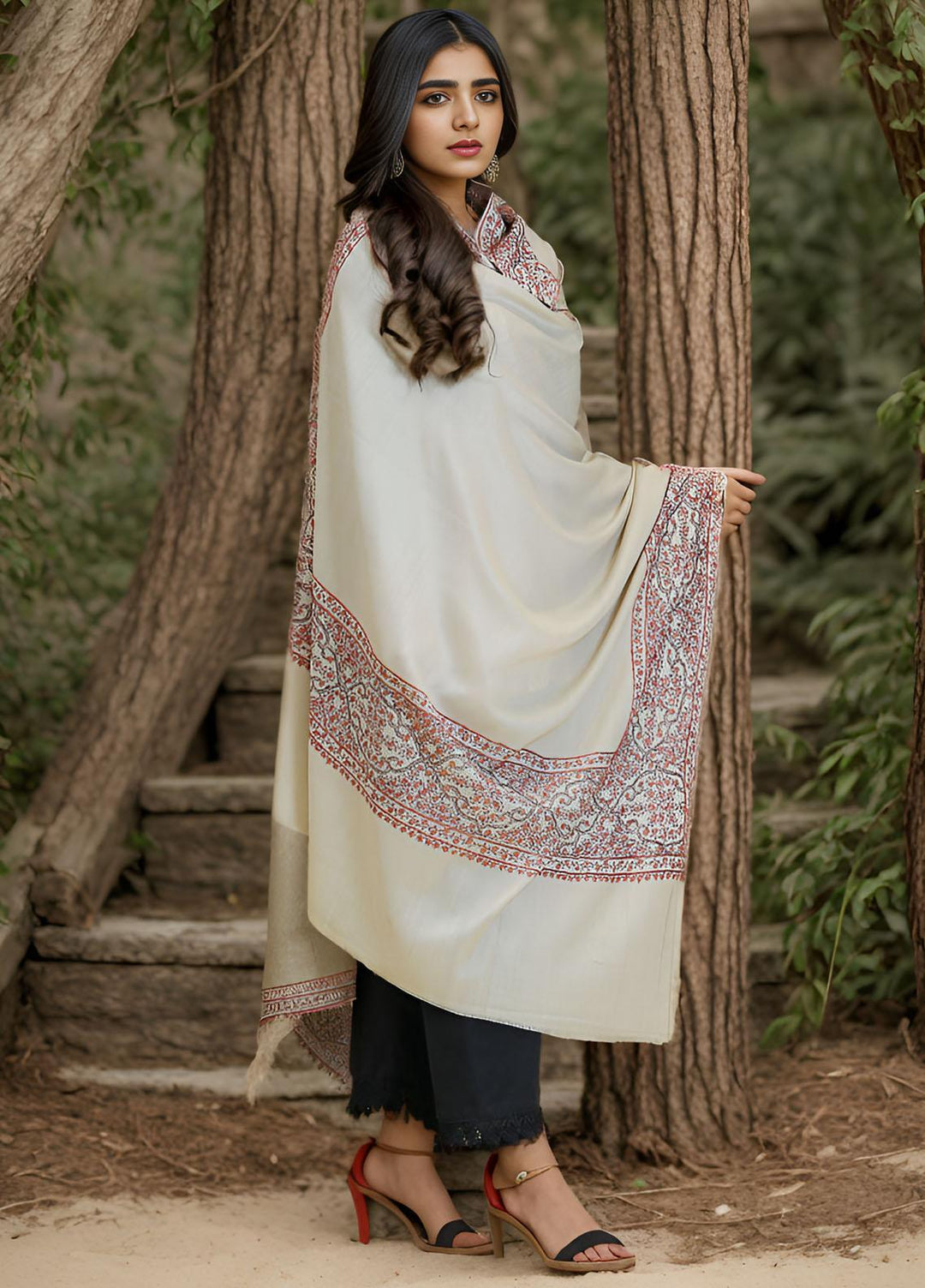 Sanaulla Exclusive Range  Pashmina  KPS 781 D-37 Fawn 1 - Women Shawls