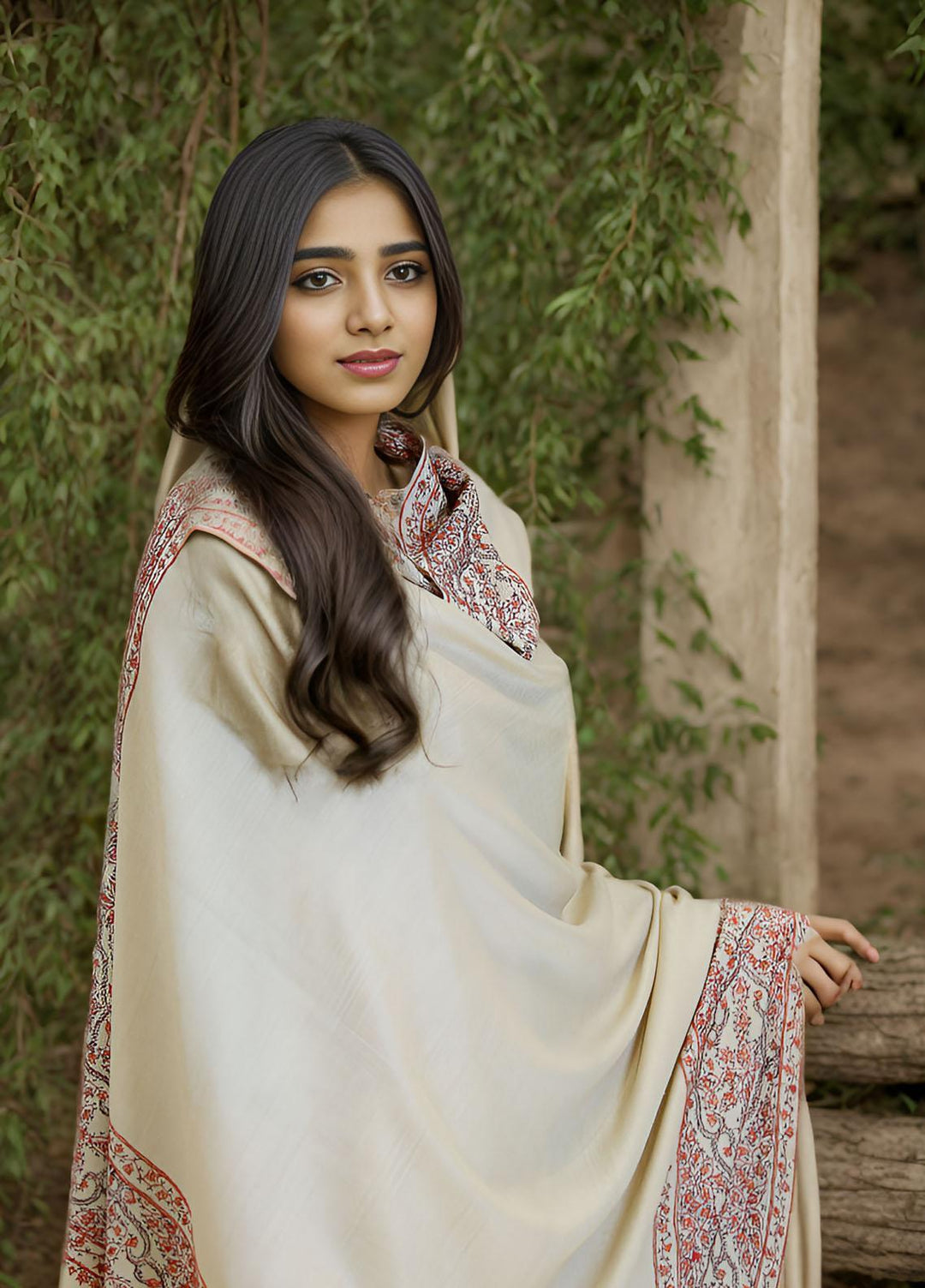 Sanaulla Exclusive Range  Pashmina  KPS 781 D-37 Fawn 1 - Women Shawls