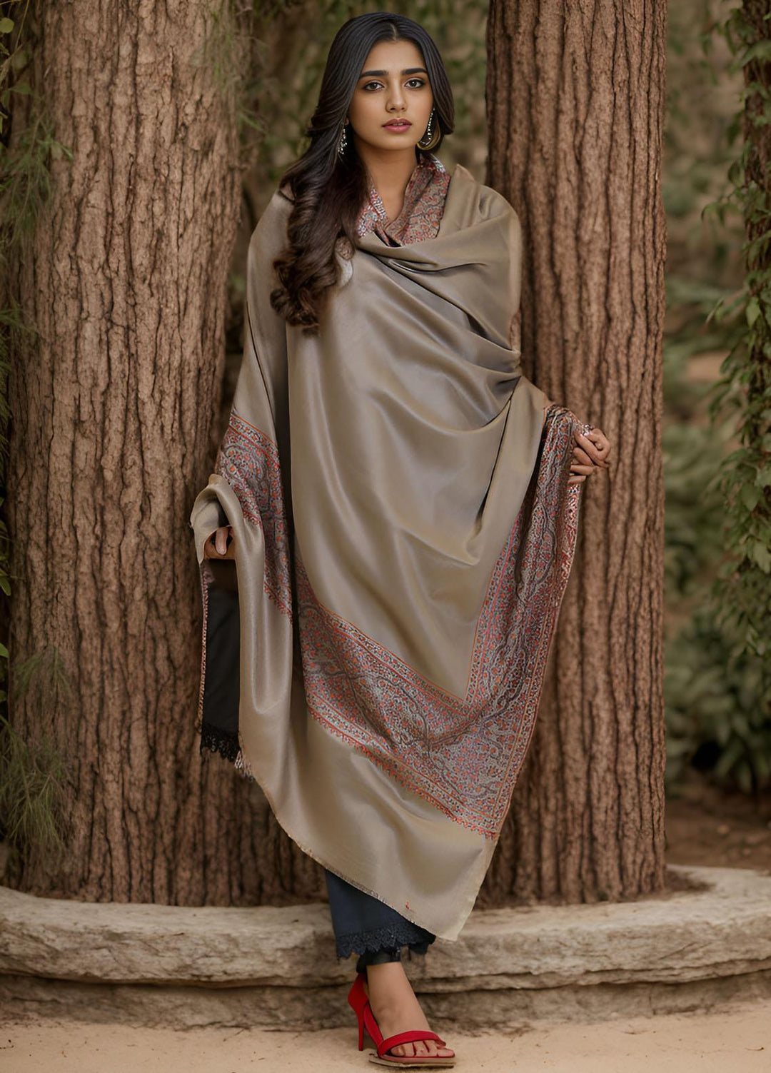 Sanaulla Exclusive Range  Pashmina  KPS 781 D-37 D Brown - Women Shawls