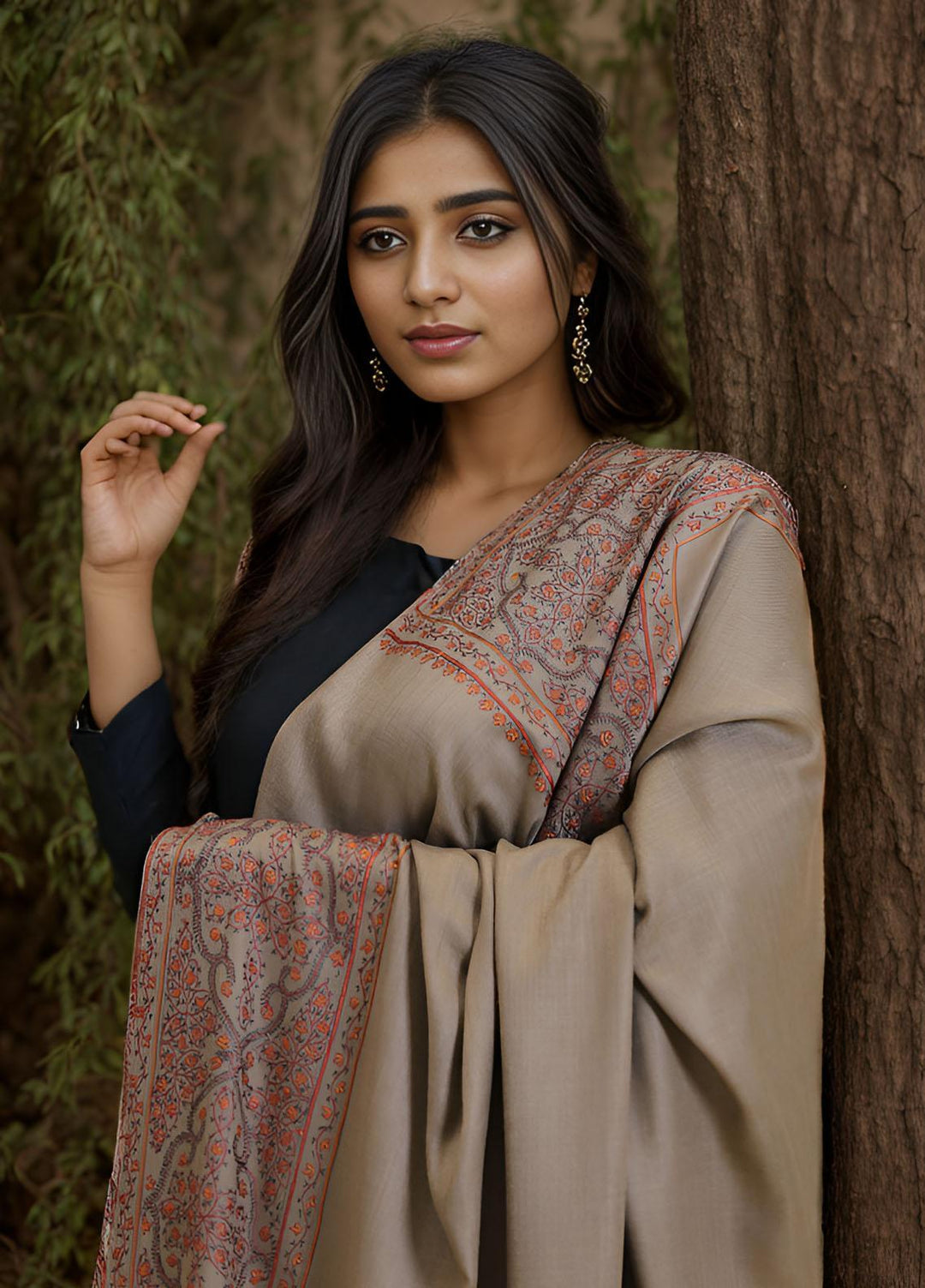 Sanaulla Exclusive Range  Pashmina  KPS 781 D-37 D Brown - Women Shawls