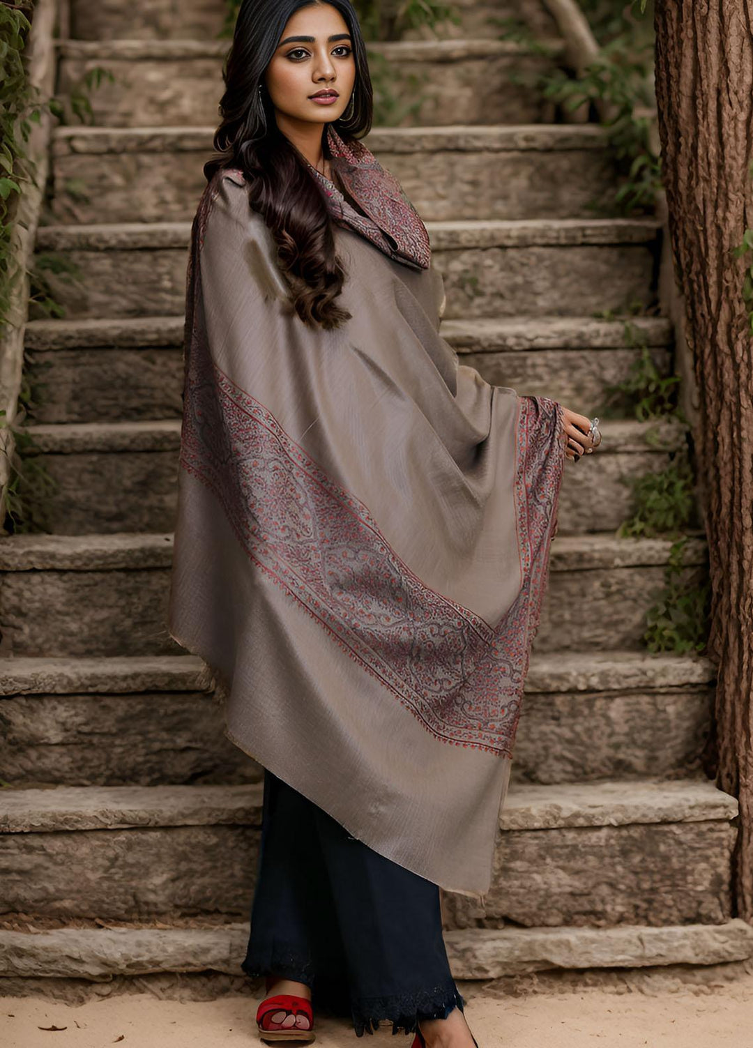 Sanaulla Exclusive Range  Pashmina  KPS 781 D-37 D Brown 1 - Women Shawls