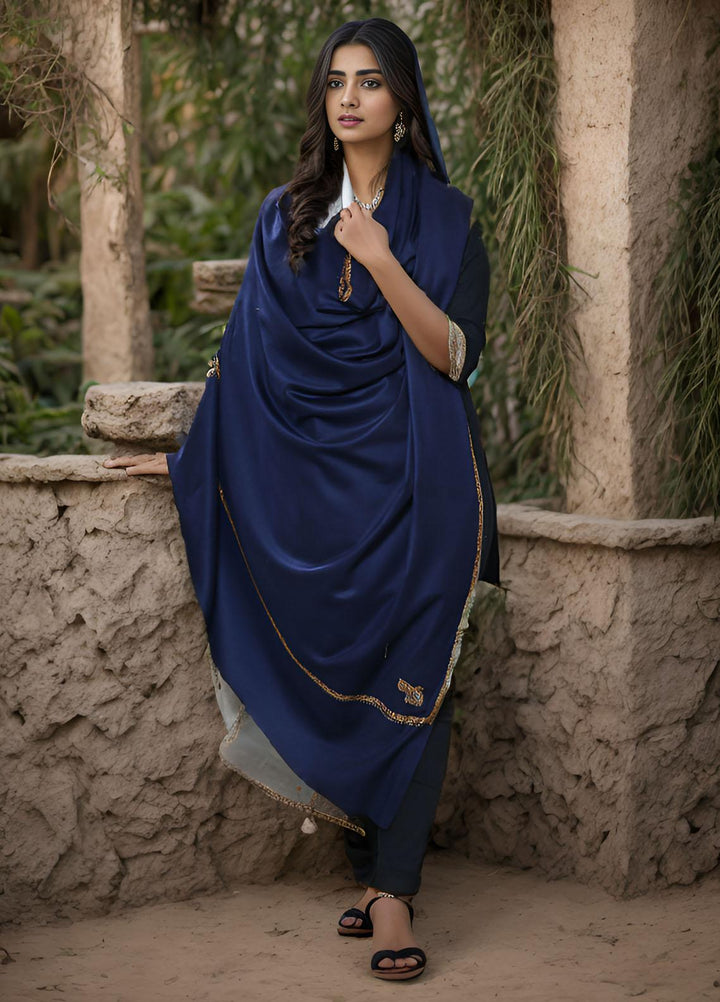 Sanaulla Exclusive Range  Pashmina  KPS 781 D-15 N Blue - Women Shawls