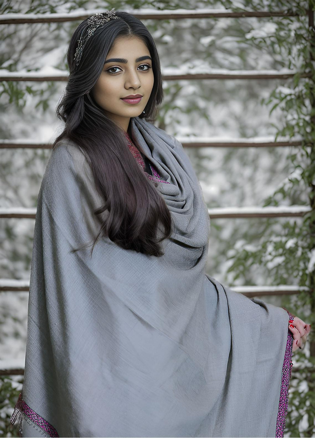 Sanaulla Exclusive Range  Pashmina  Mama D-22 L Grey - Women Shawls