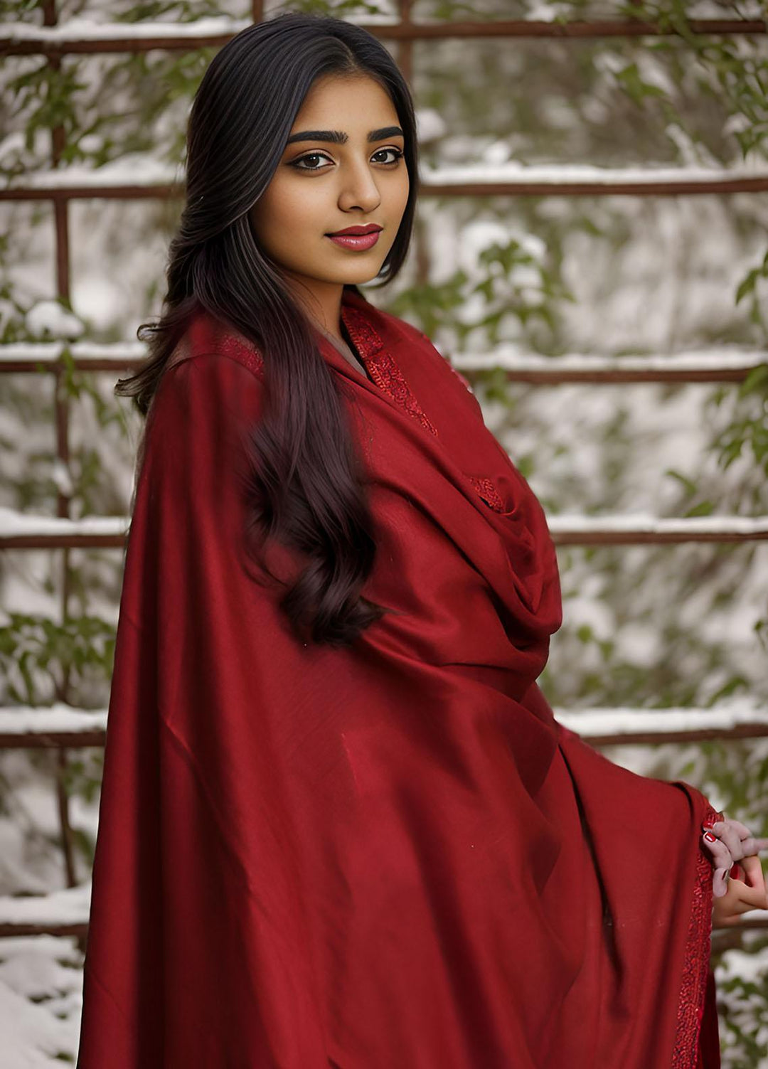 Sanaulla Exclusive Range  Pashmina  Mama D-22 Maroon - Women Shawls