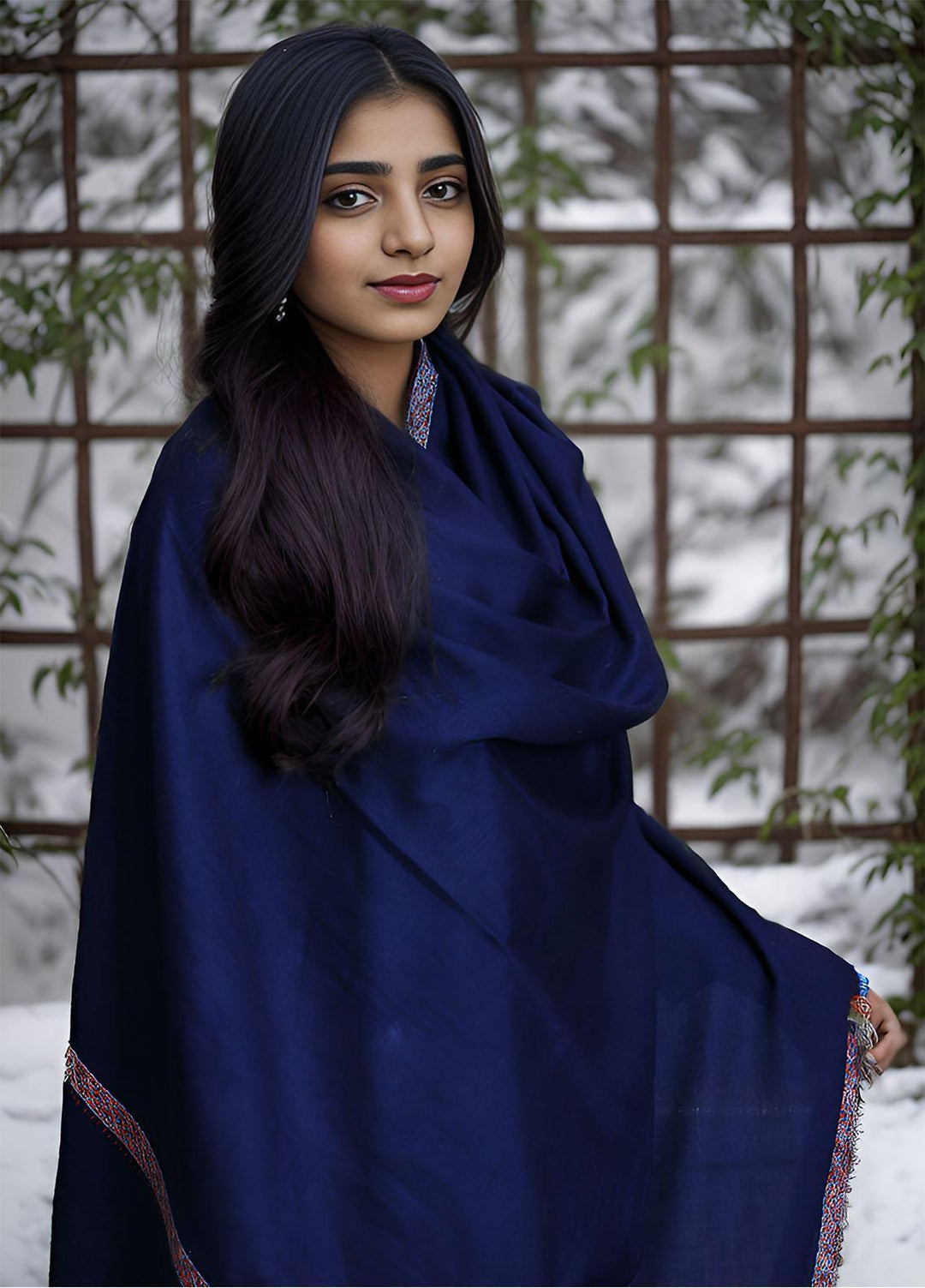 Sanaulla Exclusive Range  Pashmina  Mama D-22 N Blue - Women Shawls