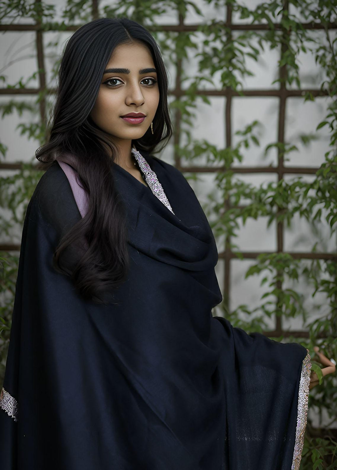 Sanaulla Exclusive Range  Pashmina  Mama D-22 Black - Women Shawls