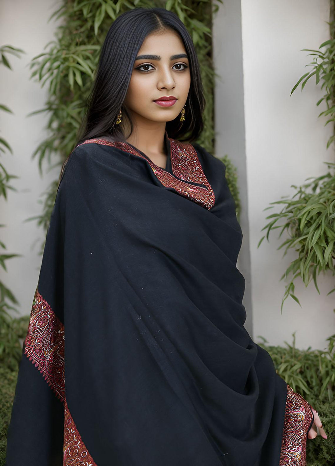 Sanaulla Exclusive Range  Pashmina  KPS 781 D-16 Black 1 - Women Shawls