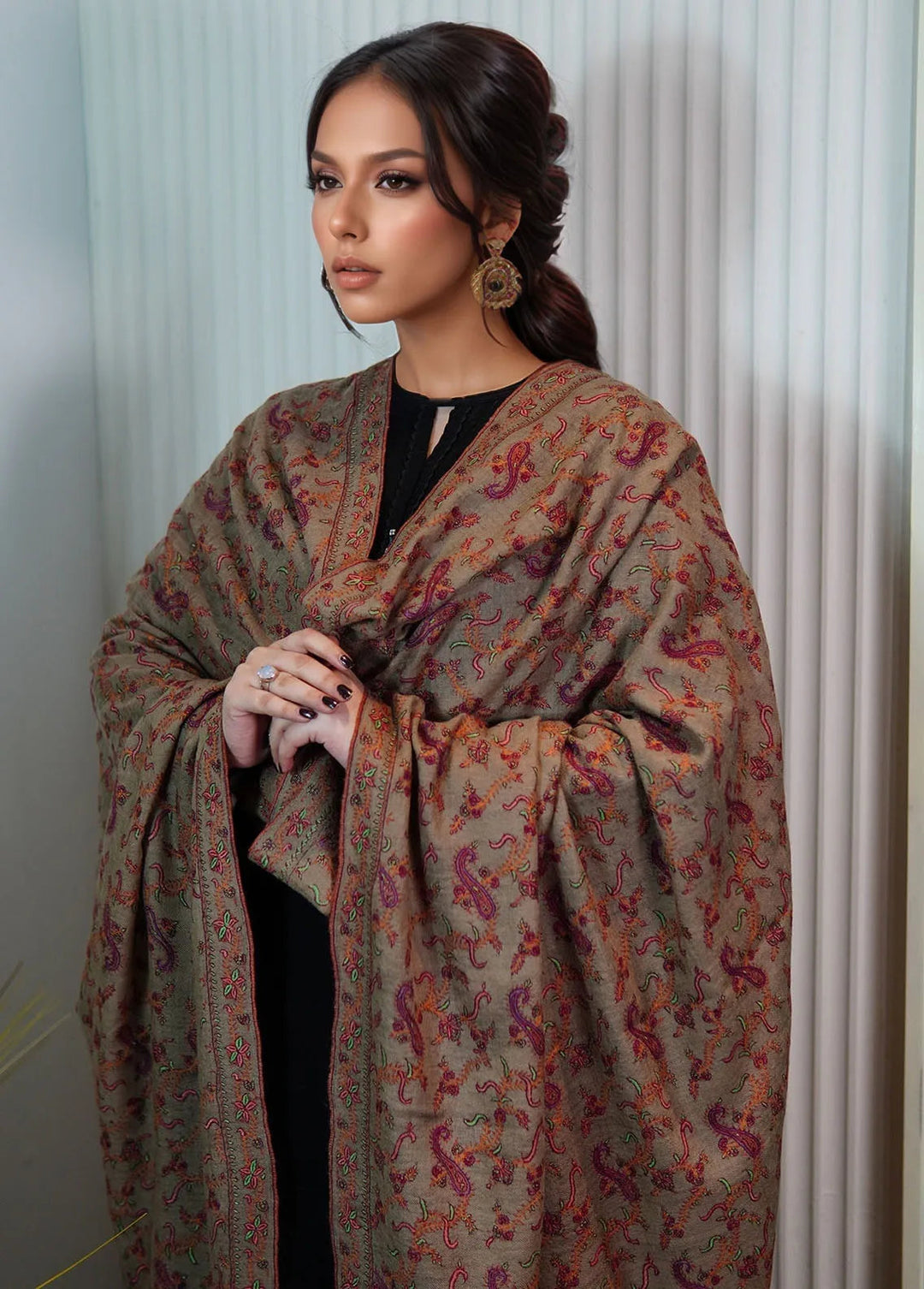 Sanaulla Exclusive Range Pashmina Shawl AKP-01 Brown - Winter Collection