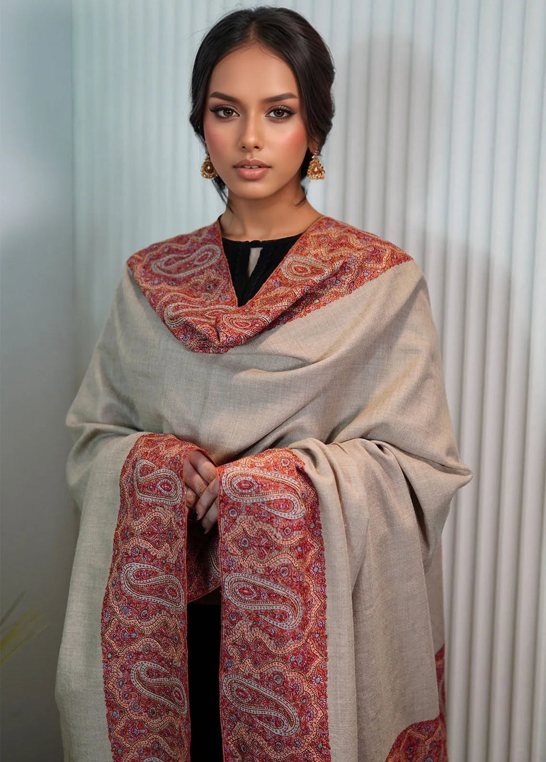 Sanaulla Exclusive Range Pashmina Shawl AKP-04 Brown - Winter Collection