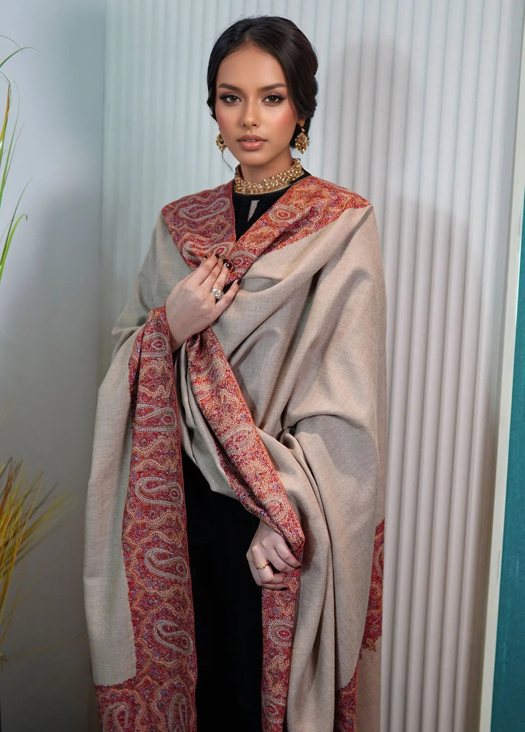 Sanaulla Exclusive Range Pashmina Shawl AKP-04 Brown - Winter Collection