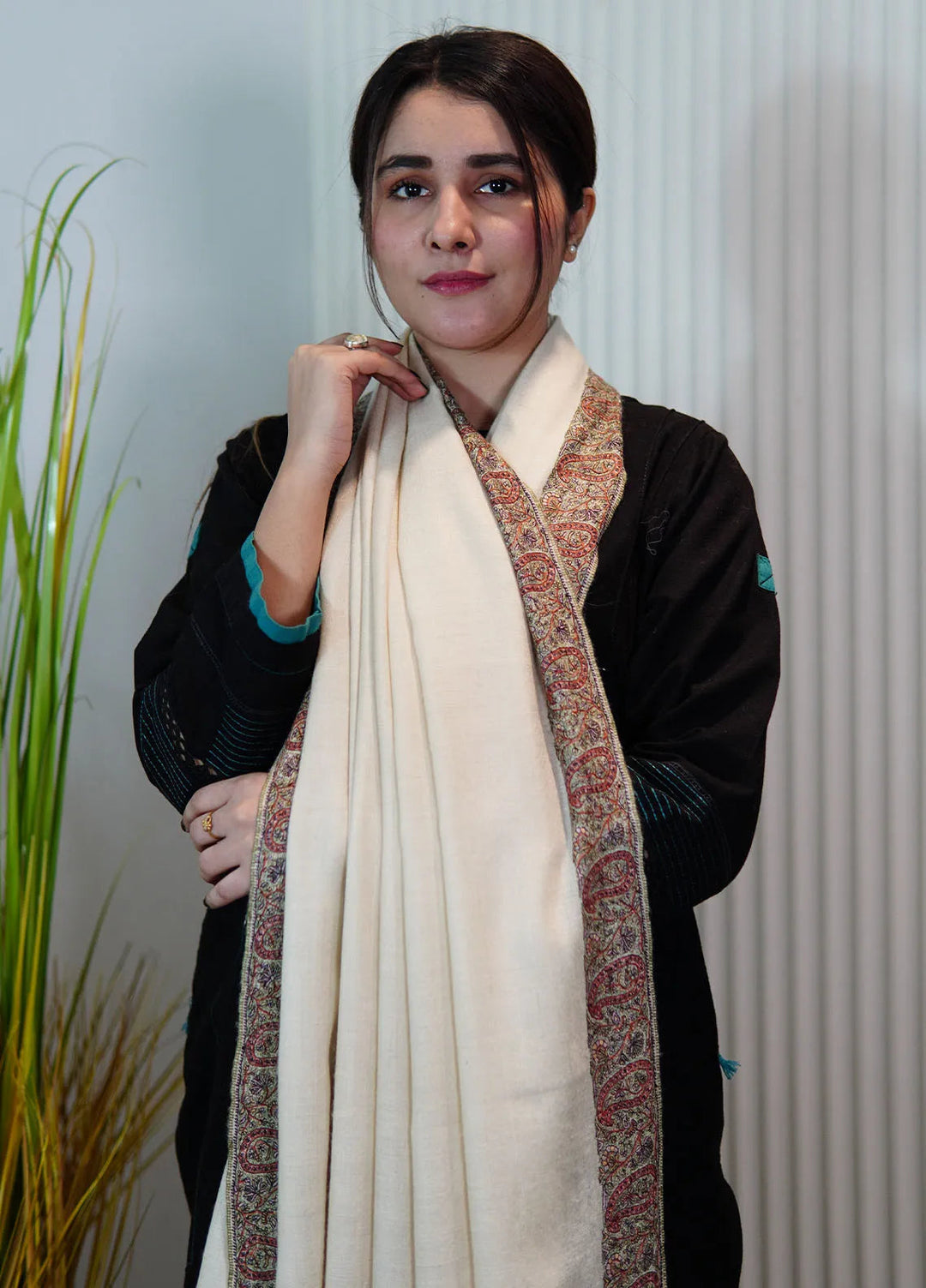 Sanaulla Exclusive Range Pashmina Shawl AKP-09 Fawn - Winter Collection