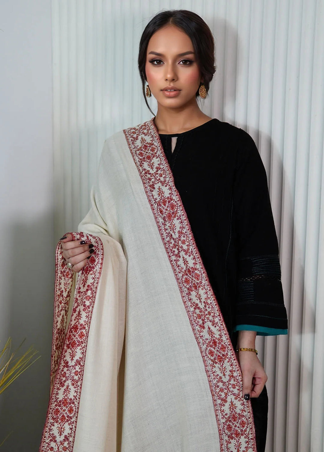 Sanaulla Exclusive Range Pashmina Shawl AKP-10 Off-White - Winter Collection