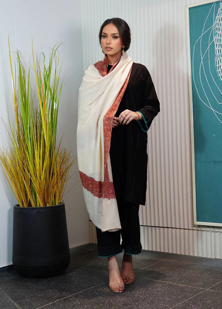 Sanaulla Exclusive Range Pashmina Shawl AKP-11 Off-White - Winter Collection