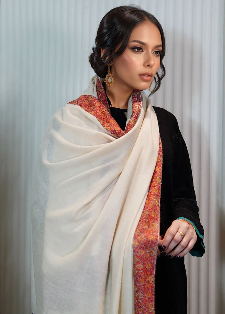 Sanaulla Exclusive Range Pashmina Shawl AKP-11 Off-White - Winter Collection