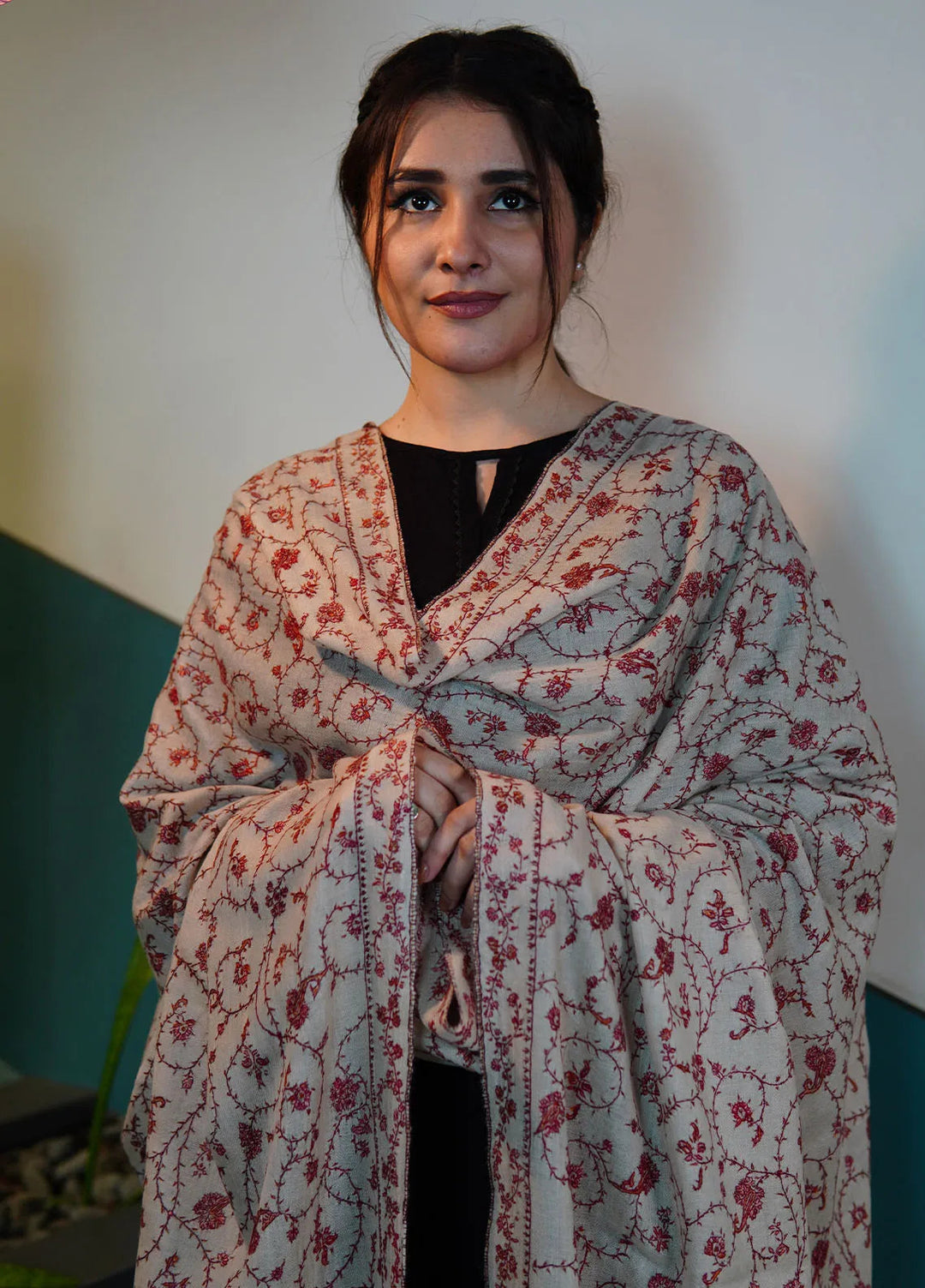 Sanaulla Exclusive Range Pashmina Shawl AKP 12 Brown - Winter Collection