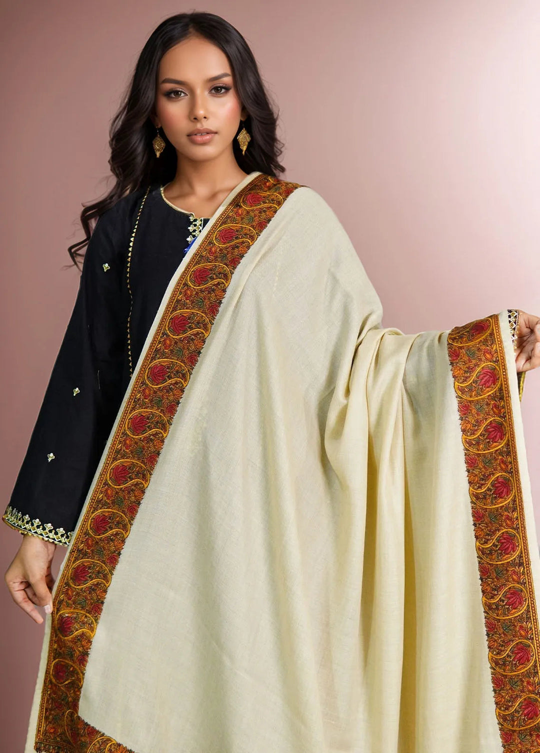 Sanaulla Exclusive Range Pashmina Shawl D-10 Beige 1 - Winter Collection