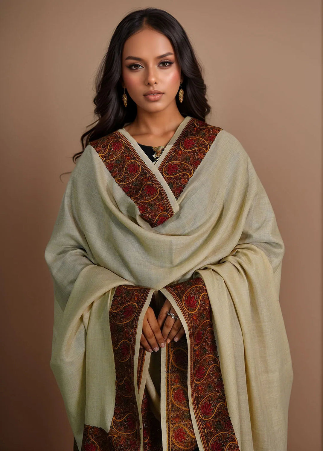 Sanaulla Exclusive Range Pashmina Shawl D-10 Beige 3 - Winter Collection