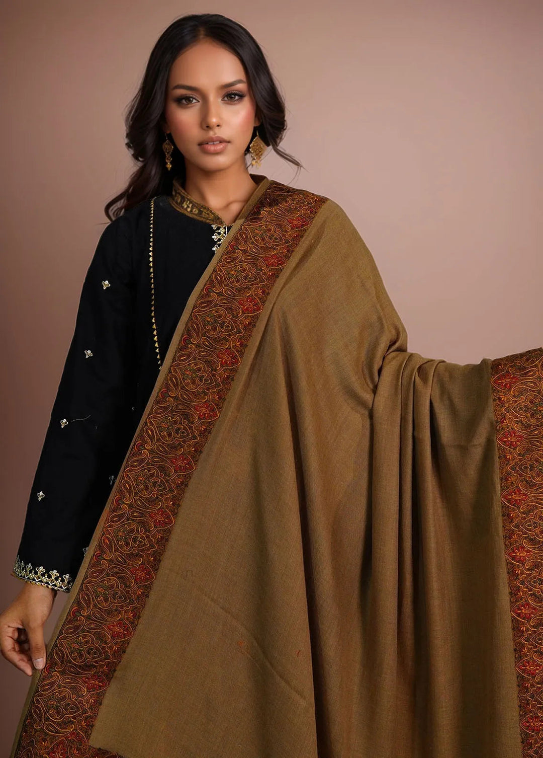 Sanaulla Exclusive Range Pashmina Shawl D-10 Dark Brown - Winter Collection