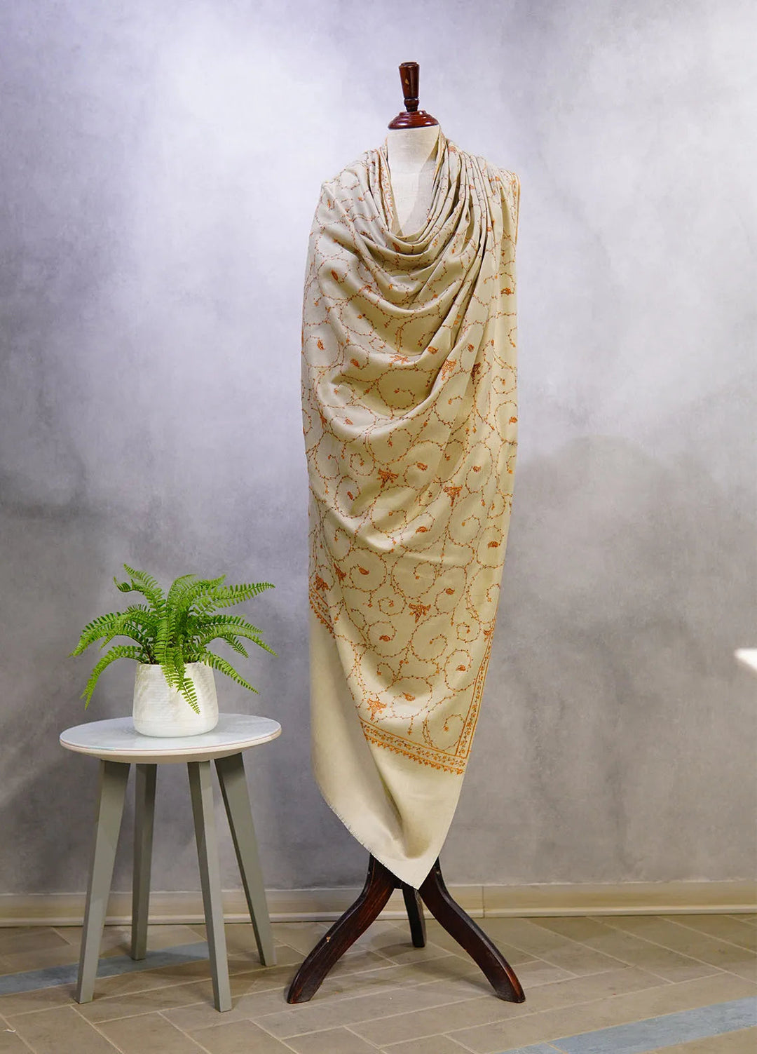 Sanaulla Exclusive Range Pashmina Shawl D-12 Cream 1 - Winter Collection