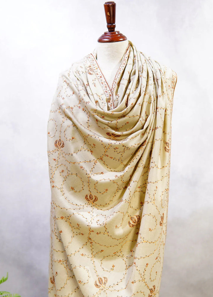 Sanaulla Exclusive Range Pashmina Shawl D-12 Cream 3 - Winter Collection
