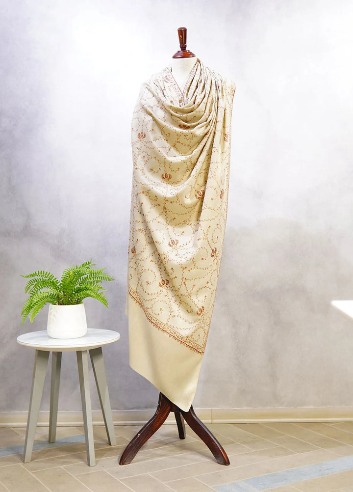Sanaulla Exclusive Range Pashmina Shawl D-12 Cream 3 - Winter Collection