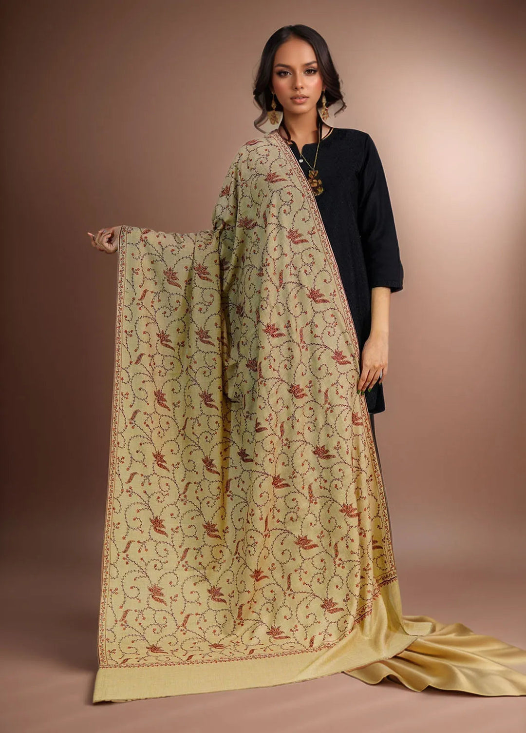 Sanaulla Exclusive Range Pashmina Shawl D-15 Brown 1 - Winter Collection