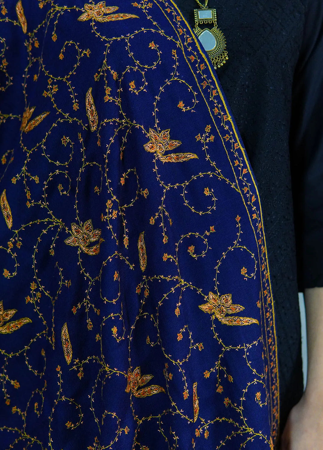 Sanaulla Exclusive Range Pashmina Shawl D-15 Navy Blue - Winter Collection