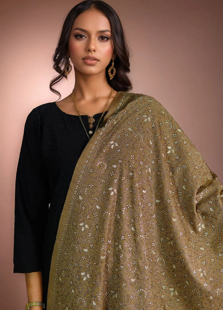 Sanaulla Exclusive Range Pashmina Shawl D-16 Dark Brown - Winter Collection