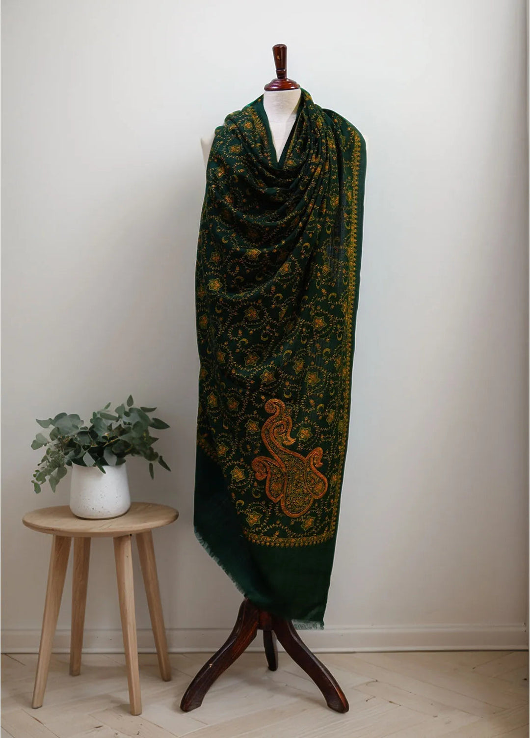 Sanaulla Exclusive Range Pashmina Shawl D-16 Dark Green 1 - Winter Collection