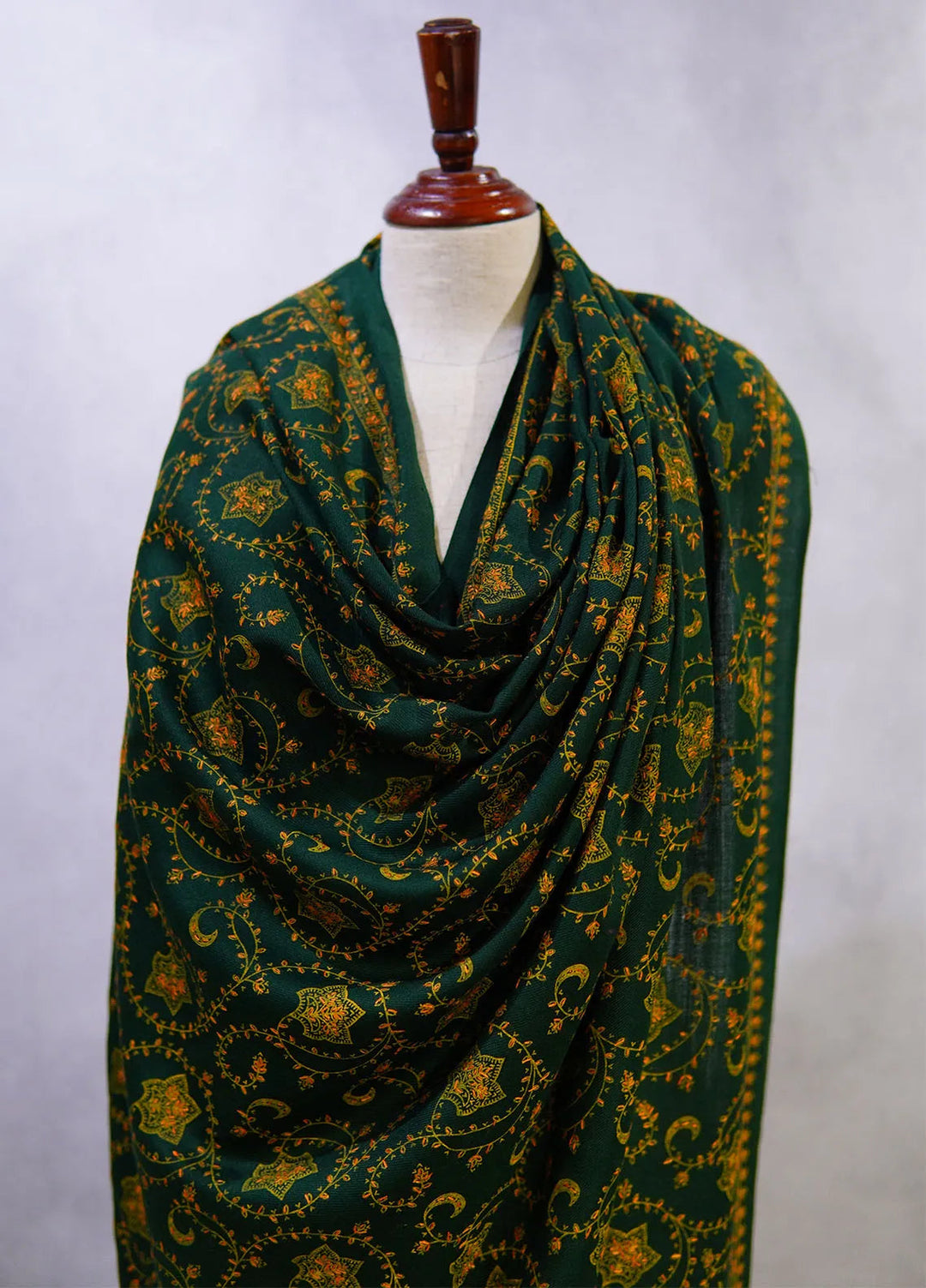 Sanaulla Exclusive Range Pashmina Shawl D-16 Dark Green 1 - Winter Collection
