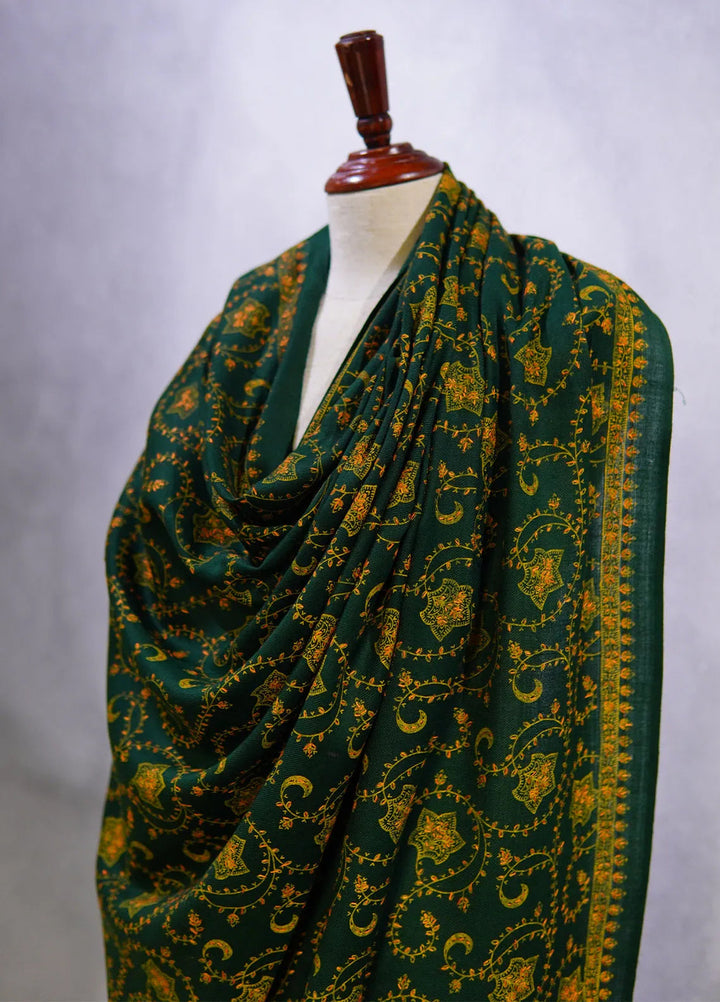 Sanaulla Exclusive Range Pashmina Shawl D-16 Dark Green 1 - Winter Collection