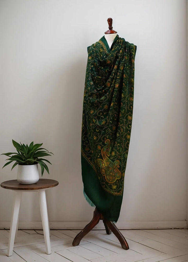 Sanaulla Exclusive Range Pashmina Shawl D-16 Dark Green 2 - Winter Collection