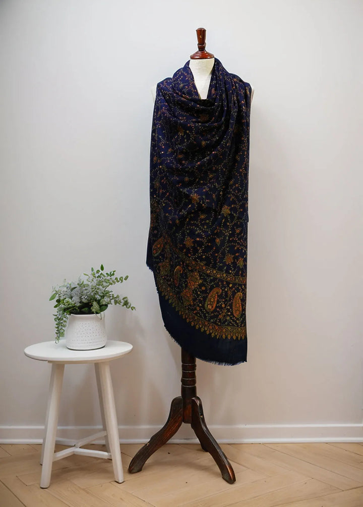 Sanaulla Exclusive Range Pashmina Shawl D-16 Navy Blue 2 - Winter Collection