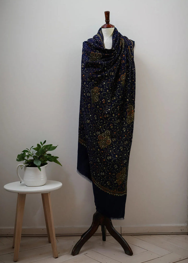 Sanaulla Exclusive Range Pashmina Shawl D-16 Navy Blue 4 - Winter Collection