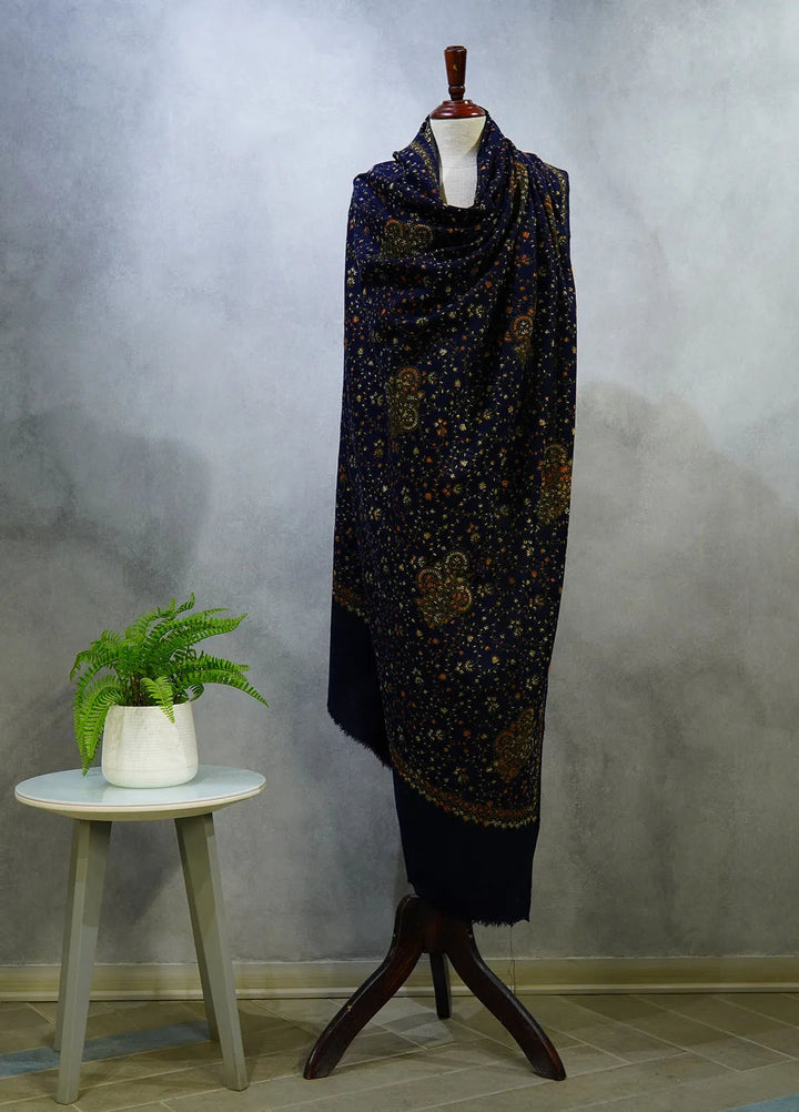 Sanaulla Exclusive Range Pashmina Shawl D-16 Navy Blue 4 - Winter Collection