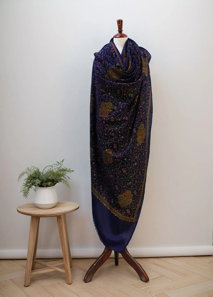 Sanaulla Exclusive Range Pashmina Shawl D-16 Navy Blue 5 - Winter Collection